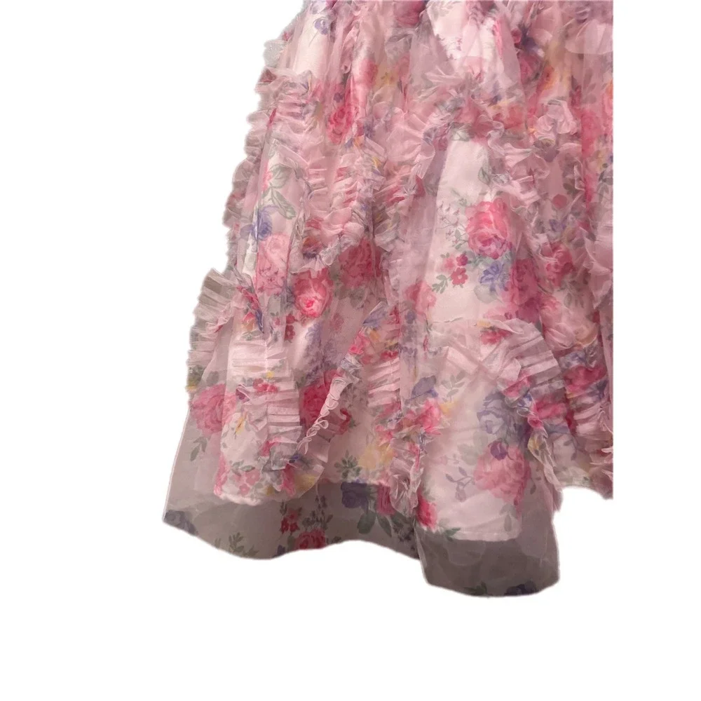 Kensie Girl Floral Ruffle Party Dress Girls Size 10 Pink Mesh Puff Sleeve